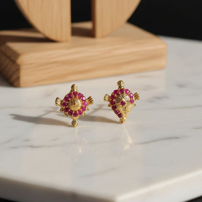 Luxury 92.5 Sterling Silver Gold Coated Shankh-Chakra Studs