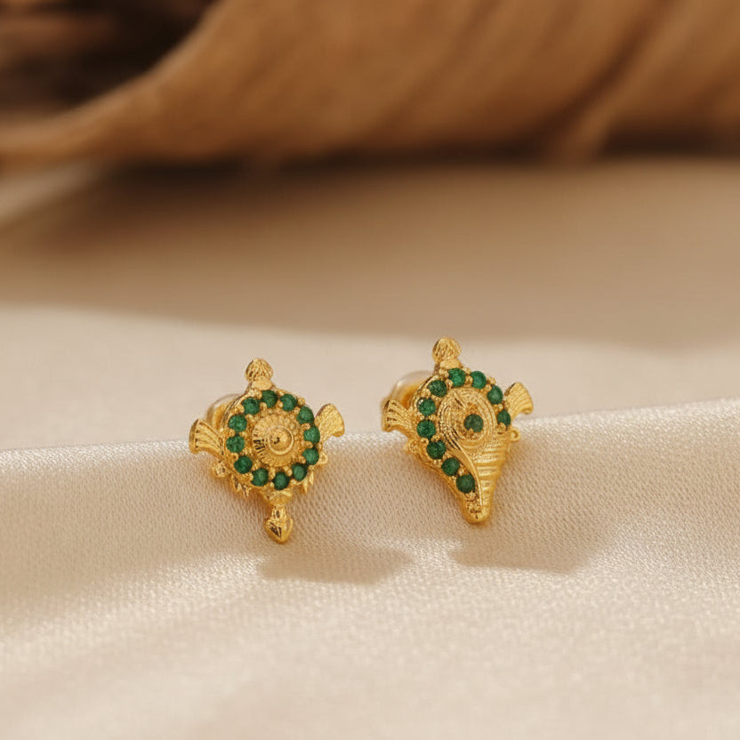 Luxury 92.5 Sterling Silver Gold Coated Shankh-Chakra Studs