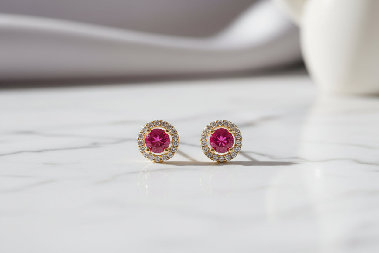 Luxury 92.5 Sterling Silver Gold Coated Ruby "Regent" Studs