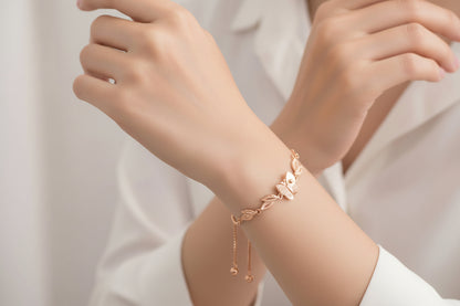 92.5 Sterling Silver Butterfly & Leaf adjustable Bracelet