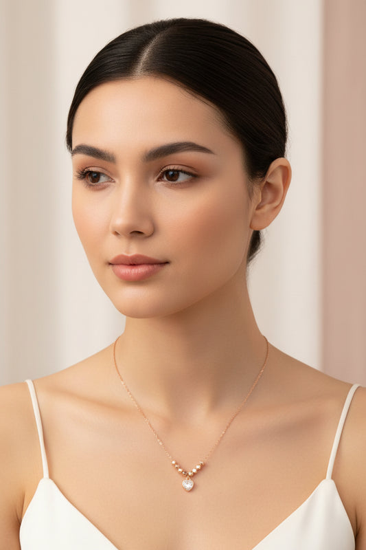 92.5 Sterling Silver Rose Gold Dainty Beaded Chain