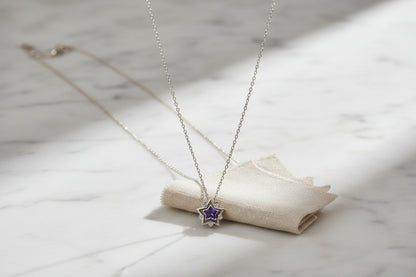 Sterling Silver Rose Gold Starburst Hexagon Pendant Chain