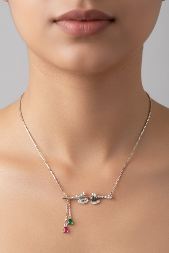 92.5 Sterling Silver Divine Krishna Flute (Basuri) Pendant Chain