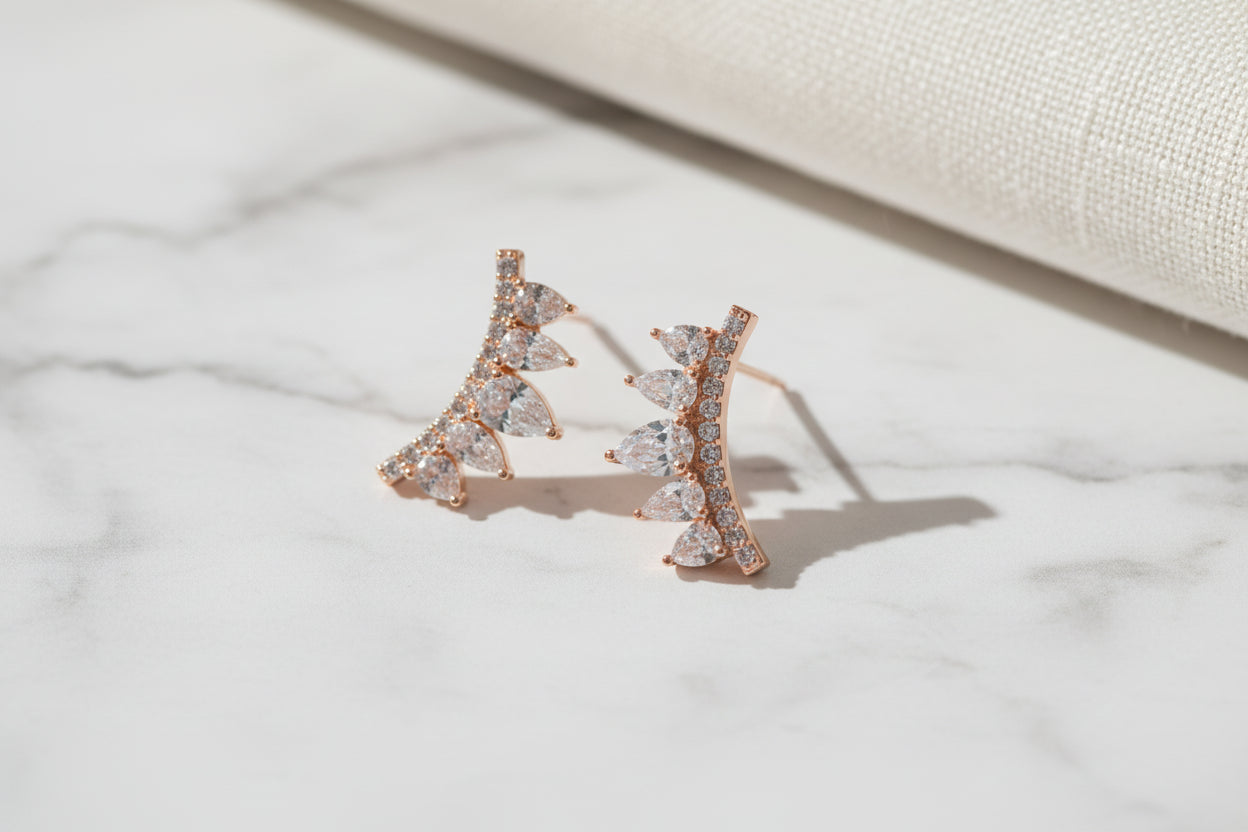 Luxury 92.5 Sterling Silver Rose Gold Marquise Wing Climber Earrings