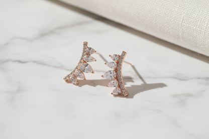 Luxury 92.5 Sterling Silver Rose Gold Marquise Wing Climber Earrings