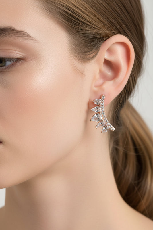Luxury 92.5 Sterling Silver Rose Gold Marquise Wing Climber Earrings