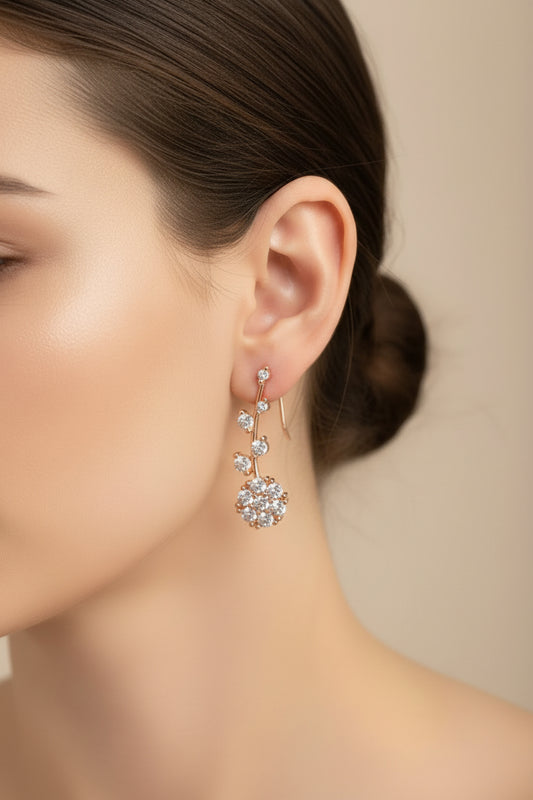 Luxury 92.5 Sterling Silver Rose Gold Floral Cascade Drop Earrings
