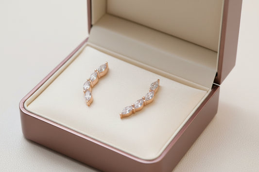 92.5 Sterling Silver Rose Gold Marquise Floral Drop Earrings