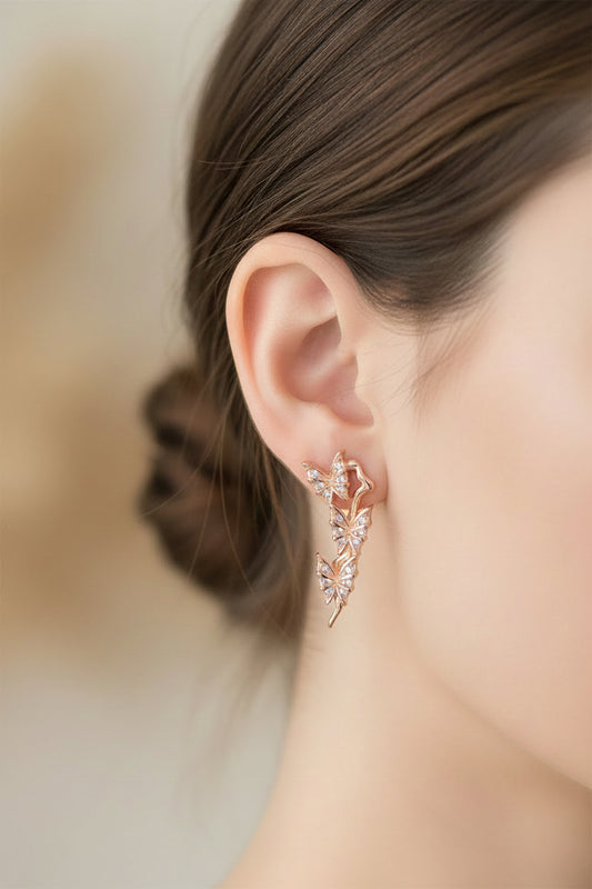 Luxury 92.5 Sterling Silver Rose Gold Butterfly Garden Drop Earrings