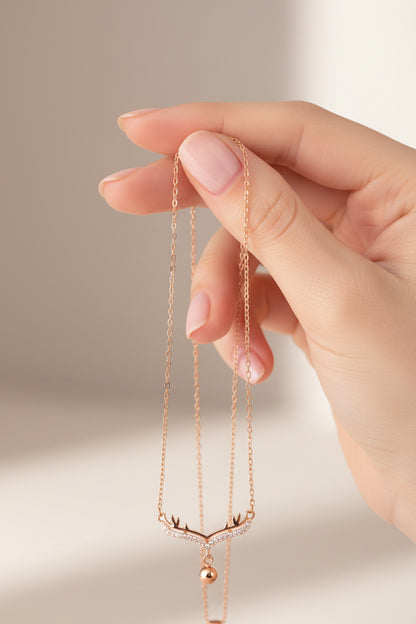 92.5 Sterling Silver Rose Gold Antler Pendant Chain