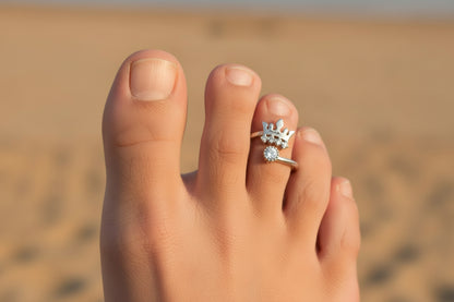 Adjustable 92.5 Sterling Silver Crown Toe Rings