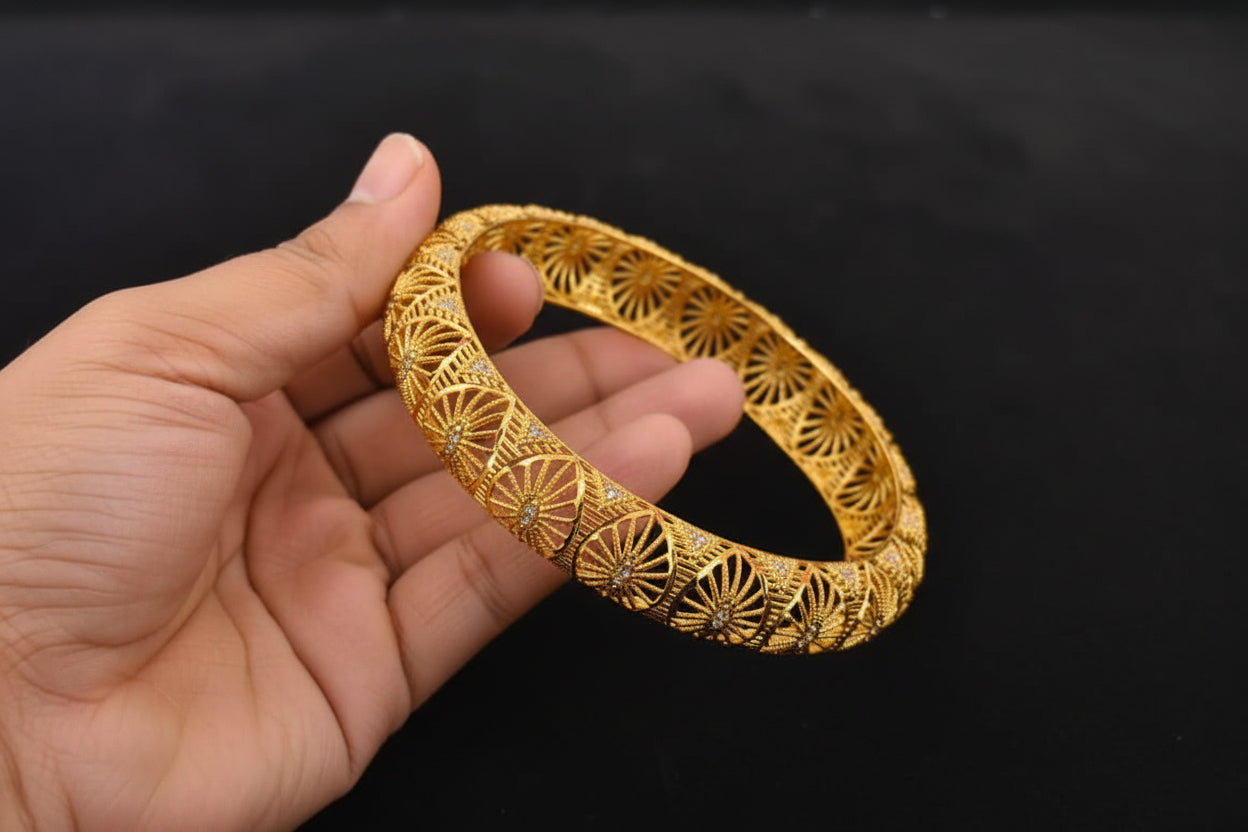 Luxury 92.5 Sterling Silver Gold Plated Nakshi Mesh Bangle Set
