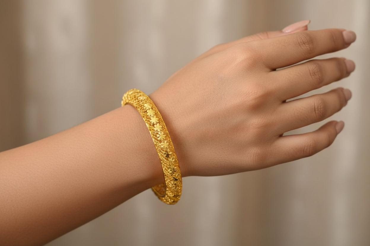 Luxury 92.5 Sterling Silver Gold Plated Star-Motif Mesh Bangle Set
