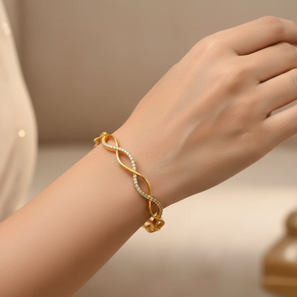 Luxury 92.5 Sterling Silver Gold Plated Infinity Wave Bangle Set