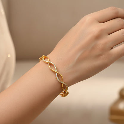 Luxury 92.5 Sterling Silver Gold Plated Infinity Wave Bangle Set