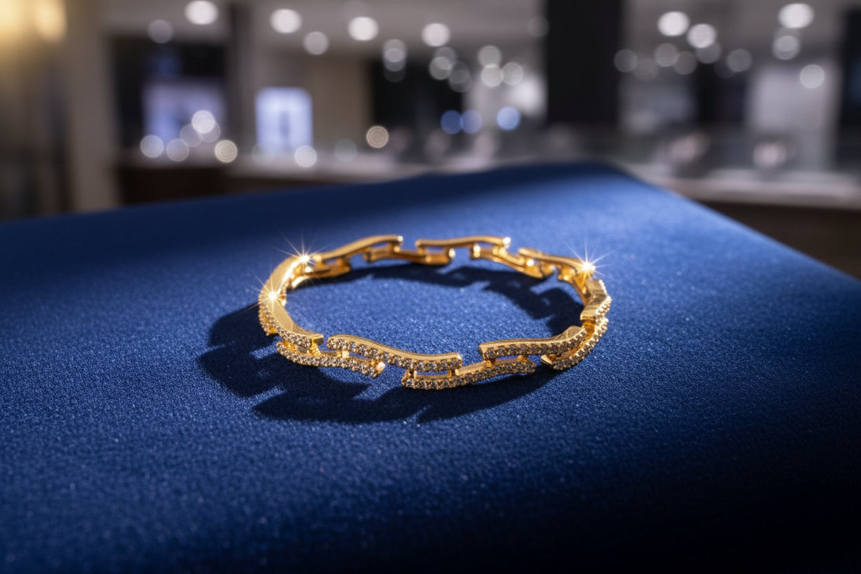 Luxury 92.5 Sterling Silver Gold Plated Interlocking Wave Bracelet