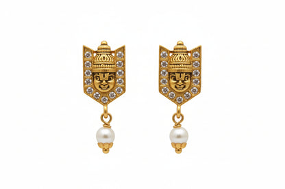 Gold Plated 92.5 Sterling Silver Divine Balaji Earrings with Pearl Drop