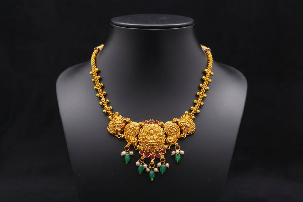 Gold Plated 92.5 Sterling Silver Antique Temple Jewelry Set