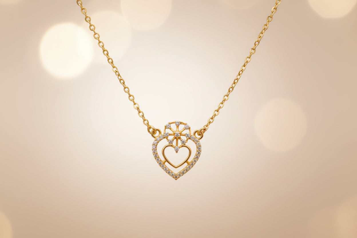 Gold Plated 92.5 Sterling Silver Delicate Heart Pendant Chain Necklace