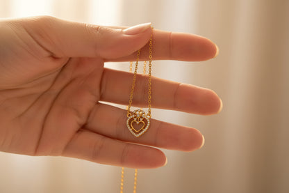 Gold Plated 92.5 Sterling Silver Delicate Heart Pendant Chain Necklace