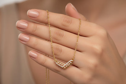 Gold Plated 92.5 Sterling Silver Geometric Chevron Pendant Necklace