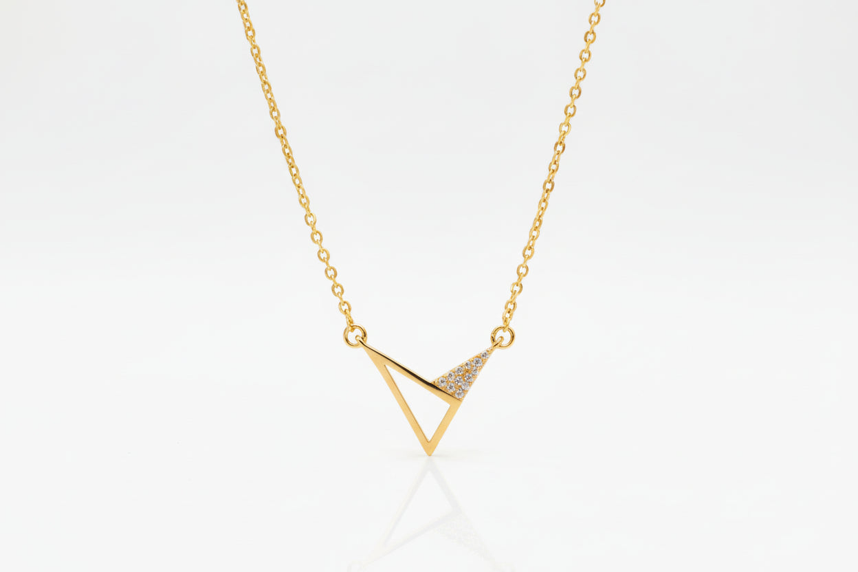 Gold Plated 92.5 Sterling Silver Geometric Triangle Pendant Necklace