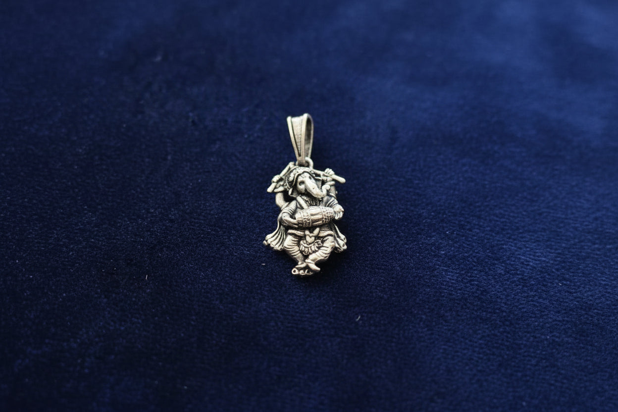 Pure 92.5 Silver Musical Ganesha Pendant with Dholak