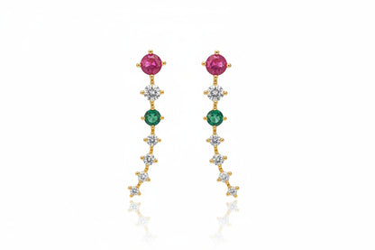 Gold Plated 92.5 Sterling Silver Multi-Stone Linear Drop Earrings