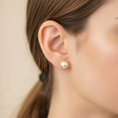 Gold Plated 92.5 Sterling Silver Classic Pearl Stud Earrings