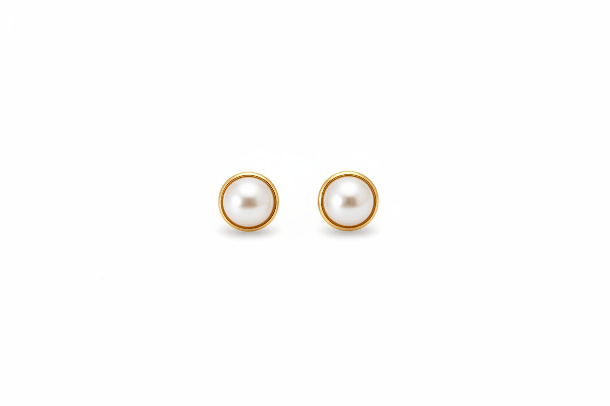 Gold Plated 92.5 Sterling Silver Classic Pearl Stud Earrings