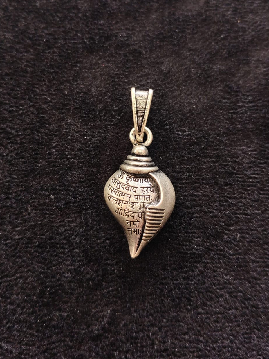 92.5 Sterling Silver Shankh Pendant with Krishna Mantra