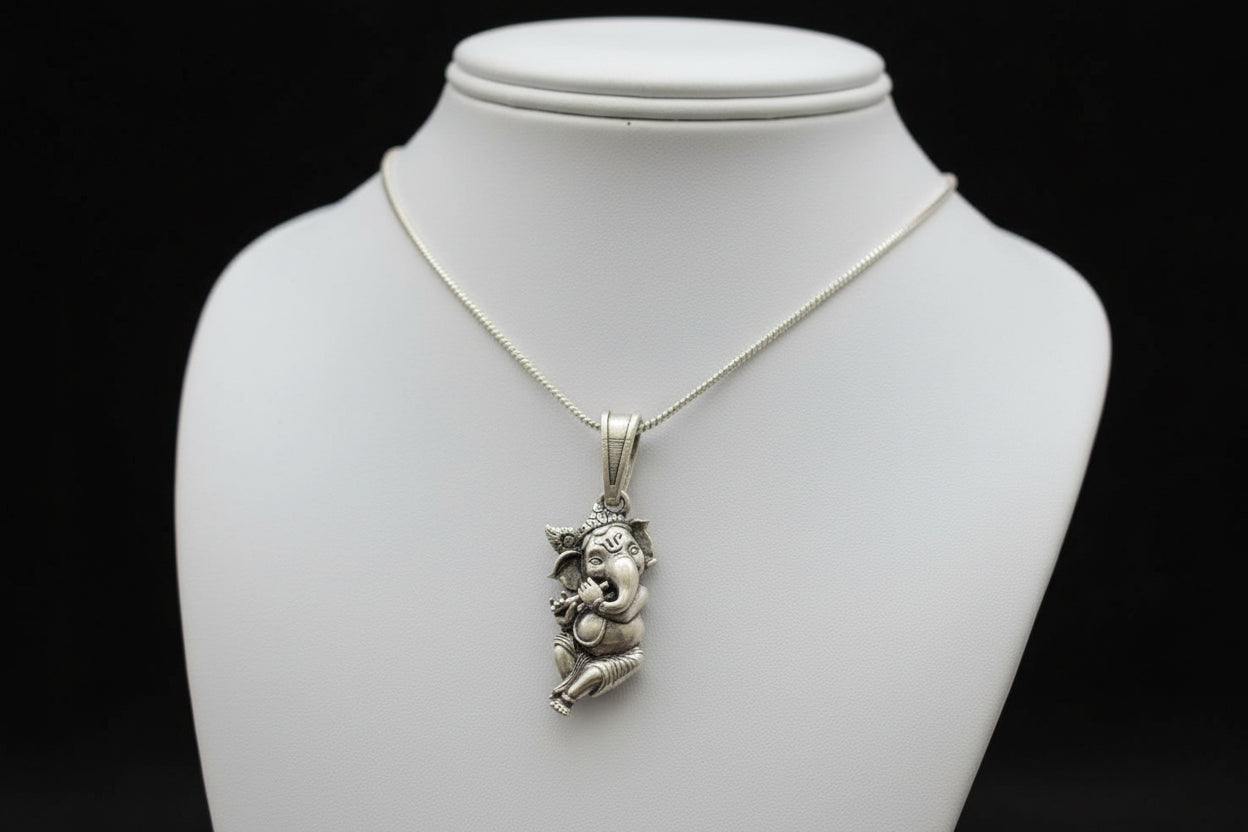 Antique 92.5 Sterling Silver Flute Ganesha Pendant