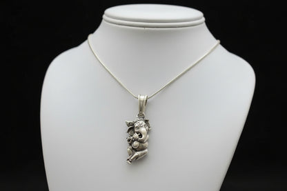 Antique 92.5 Sterling Silver Flute Ganesha Pendant