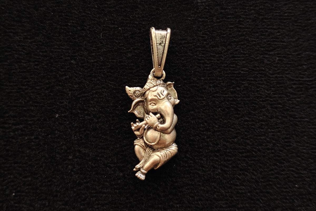 Antique 92.5 Sterling Silver Flute Ganesha Pendant