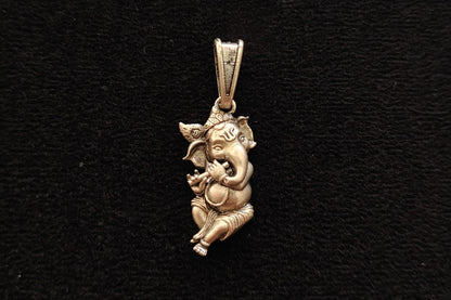 Antique 92.5 Sterling Silver Flute Ganesha Pendant