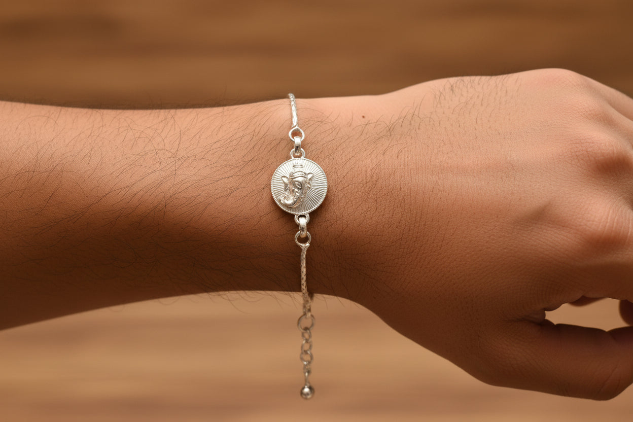 92.5 Pure Silver Round Ganesha Rakhi– Rakshabandhan 2026