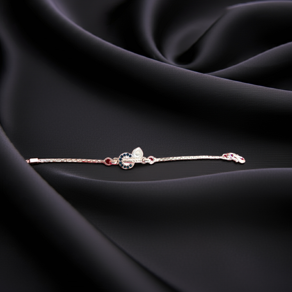 925 Silver Sparkling Blue Stone Bracelet Rakhi – Royal Elegance for Raksha Bandhan 2025