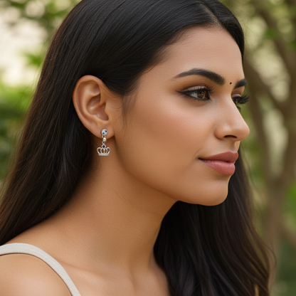 Pure Sterling Silver Sapphire Blue Crown Cartilage Earrings