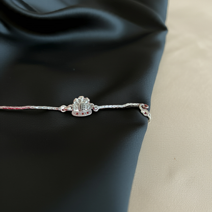 Pure 92.5 Silver Ganesha Bracelet Rakhi with Colored Stones for Brother – Auspicious Rakhi 2025