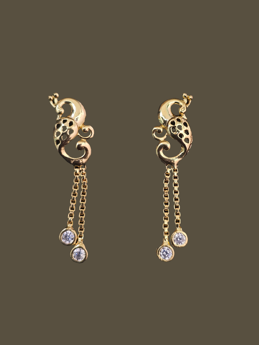 Elegant Gold-Tone Peacock Drop Earrings with Sparkling Accents