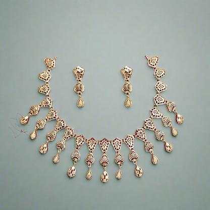 Geometric Filigree Gold-Toned Necklace and Earring Set