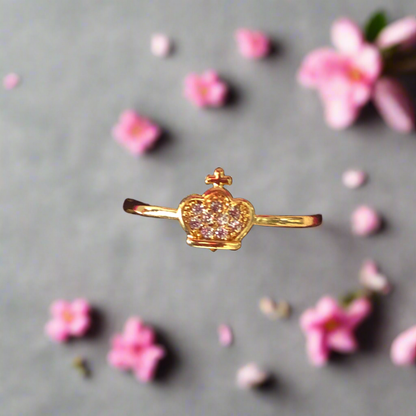 Pure Silver and Gold coated Crown Shaped Ring for Girls