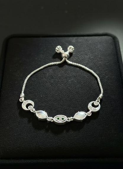 Sparkling CZ & Crescent Moon Sterling Silver Adjustable Bolo Bracelet