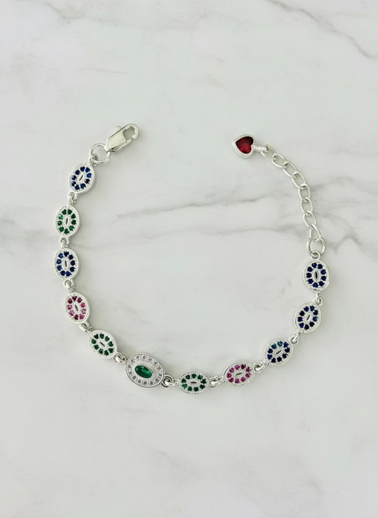 Multi-Color Cubic Zirconia Tennis Bracelet with Extender Bracelet