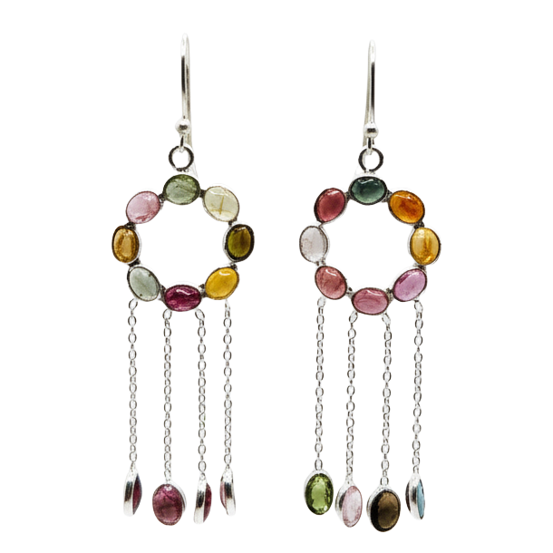 Pure 92.5 Silver Multi stone dangler Ear Rings