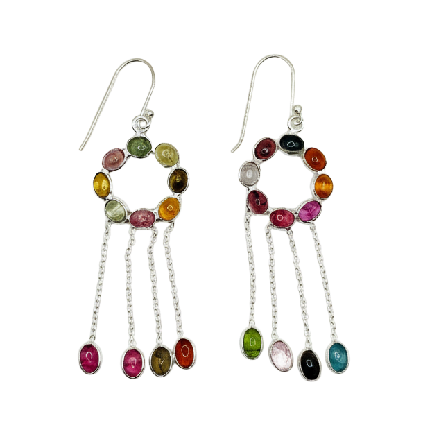 Pure 92.5 Silver Multi stone dangler Ear Rings