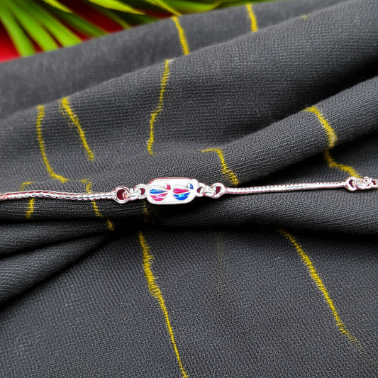 Peacock Enamel Bracelet Rakhi in 92.5 Pure Silver