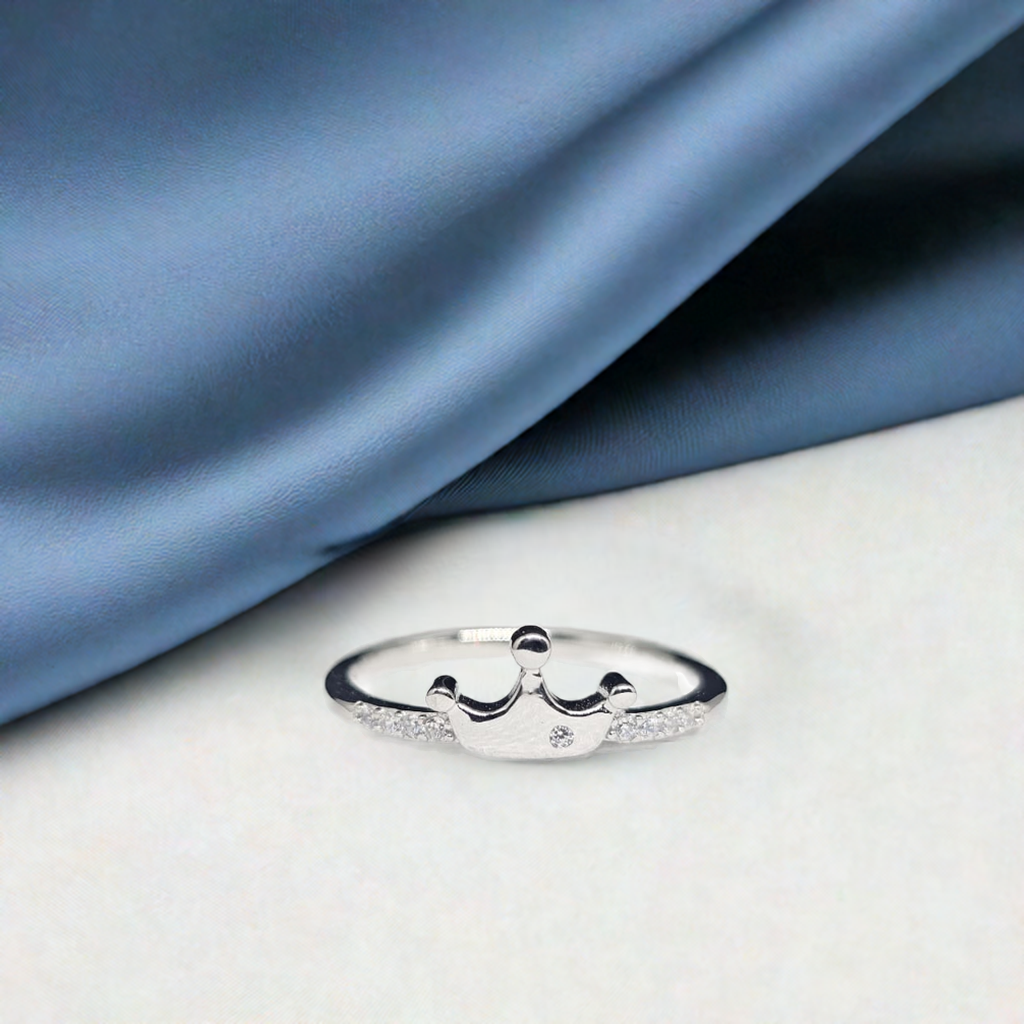 Princess Crown Ring - Sterling Silver with Crystal Embellishments