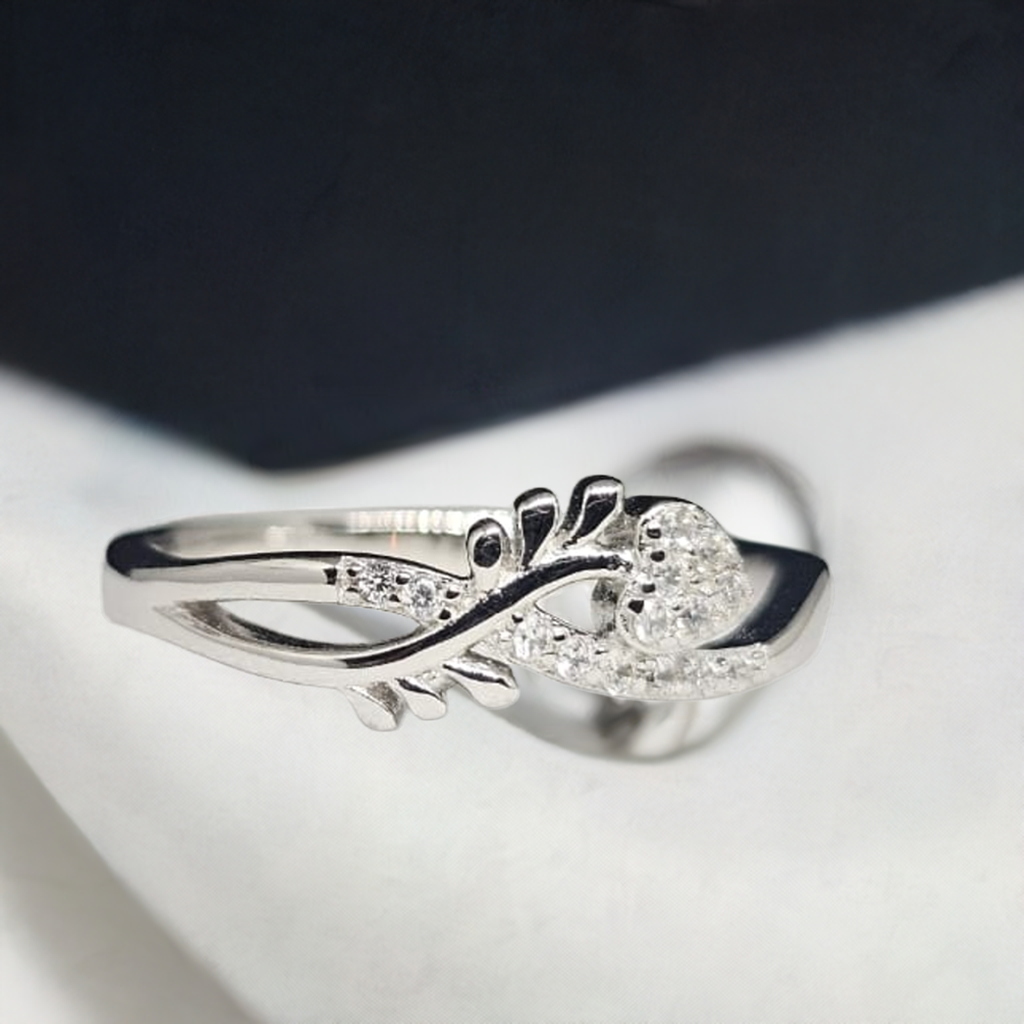 Abstract Elegance Sculptural Silver Ring with CZ Pave