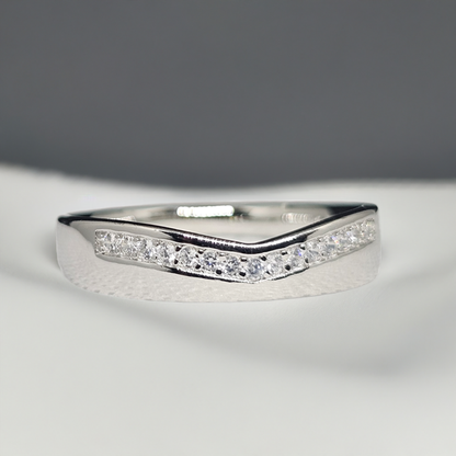 Pure Silver Ring with Thin White Stones for Women
